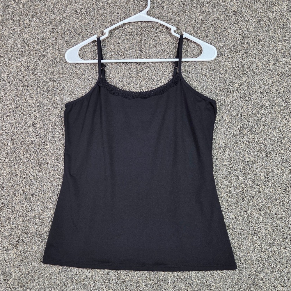 George Cami Top Womens Large Black Lace Trim Adjustable Straps Stretch Layering